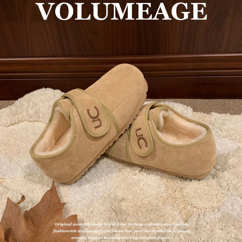 Ženske Mary Jane cipele od nubuka s fleec podstavom, Velcro zatvarač, niski pet, gumeni đon