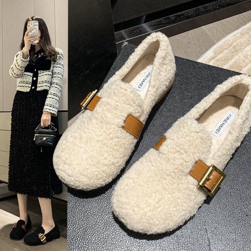 Ženske velur mokasine s plišastom podstavom, slip-on – debeli potplat, niski otvor, okrugli vrh