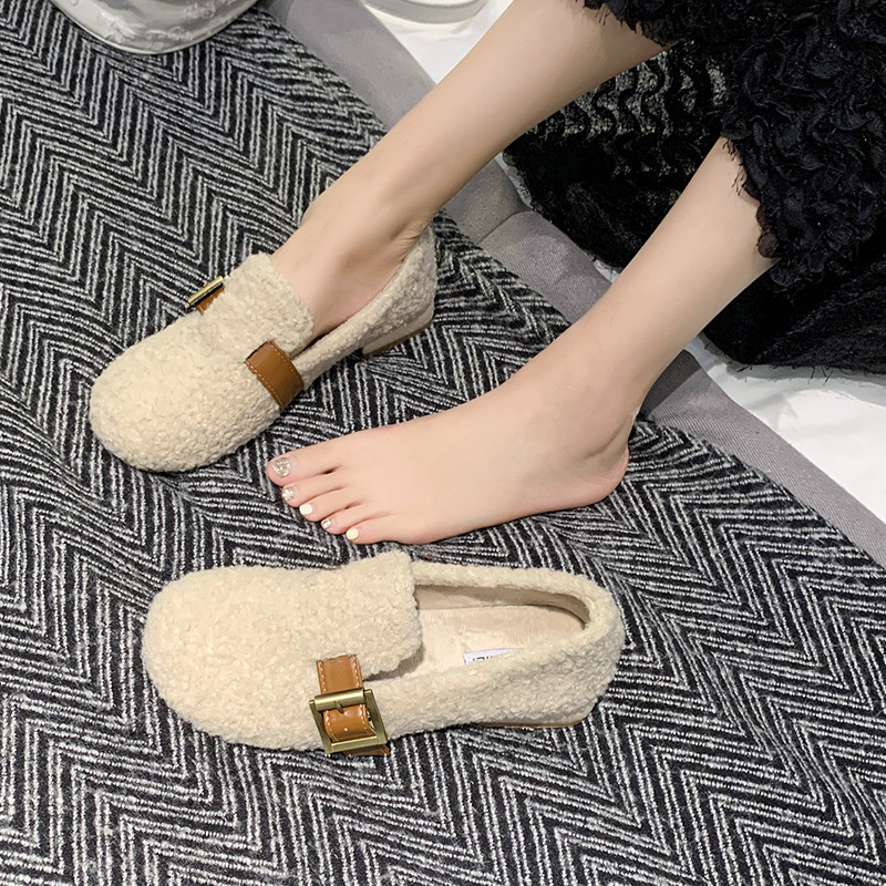 Ženske velur mokasine s plišastom podstavom, slip-on – debeli potplat, niski otvor, okrugli vrh