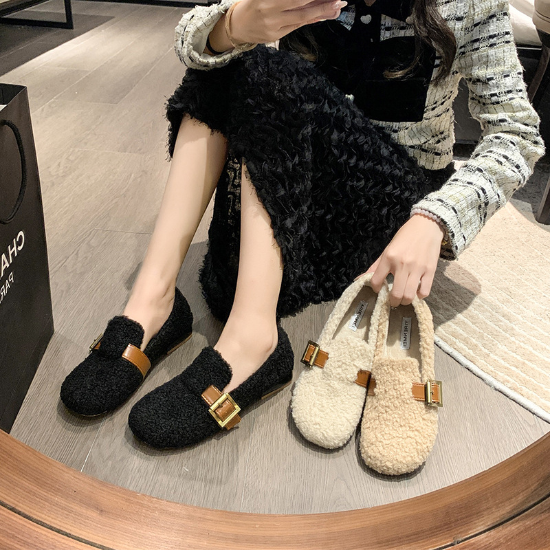 Ženske velur mokasine s plišastom podstavom, slip-on – debeli potplat, niski otvor, okrugli vrh