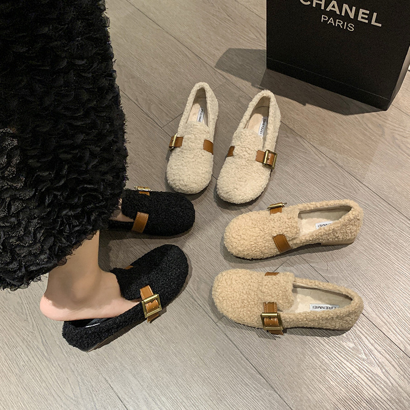 Ženske velur mokasine s plišastom podstavom, slip-on – debeli potplat, niski otvor, okrugli vrh