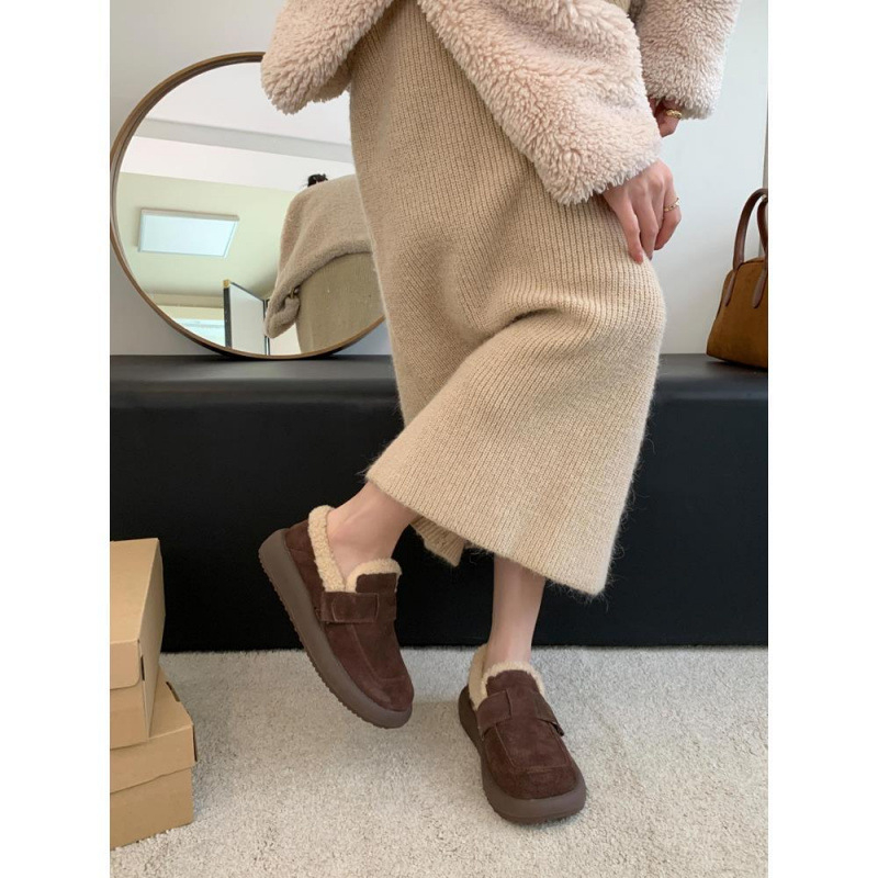 Ženski slip-on loafers s debelim potplatom, unutarnja podstava od umjetnog pliša, mat vrh, gumena potplata, niski gležanj