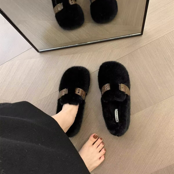 Ženske norkove kožne loafers slip-on, zimsko-jesenska sezona, velur gornji dio, umjetno pliš unutarnji, gumena potplat
