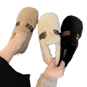 Ženske norkove kožne loafers slip-on, zimsko-jesenska sezona, velur gornji dio, umjetno pliš unutarnji, gumena potplat