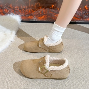 Ženske slip-on cipele u stilu Birkenstock, unutarnje povećanje visine, plišana podstava, zimska svakodnevna udobnost, 3-5 cm srednje visoka peta, gornji dio od pamuka i lana