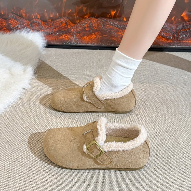 Ženske slip-on cipele u stilu Birkenstock, unutarnje povećanje visine, plišana podstava, zimska svakodnevna udobnost, 3-5 cm srednje visoka peta, gornji dio od pamuka i lana