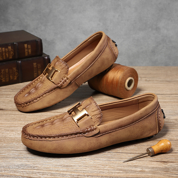 Muški loafers za vožnju od prave kože s krokodilskim uzorkom, okrugli nos, ravni potplat, gumeni potplat