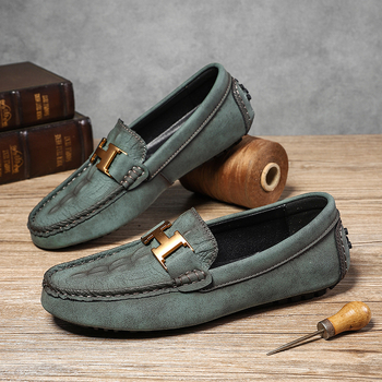 Muški loafers za vožnju od prave kože s krokodilskim uzorkom, okrugli nos, ravni potplat, gumeni potplat