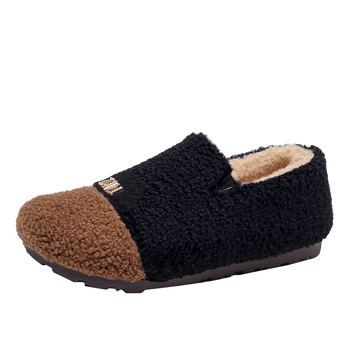 Ženske zimske loafers od antilopa s umjetnim krznom iznutra, zaobljena nosnica, slip-on, PVC đon