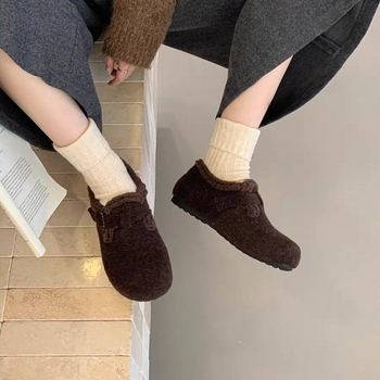 Vuneni slip-on loaferi za zimu, unutrašnjost od umjetnog pliša, zaobljena nosnica, niski gornji dio, plastični đon, srednji pet 3-5 cm