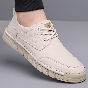 Meeste slip-on kingad tõelisest nahast, kummist tallaga, ümara varba, madal kont 1–3 cm, frosted viimistlus, igapäevane äri-stiil