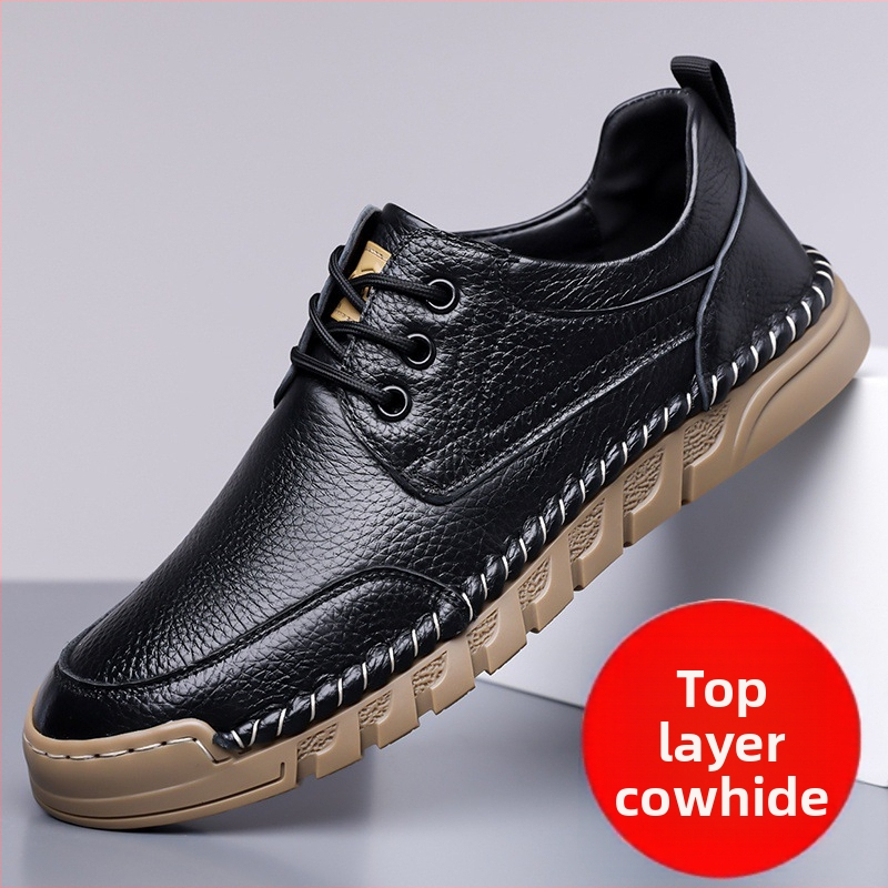 Meeste slip-on kingad tõelisest nahast, kummist tallaga, ümara varba, madal kont 1–3 cm, frosted viimistlus, igapäevane äri-stiil