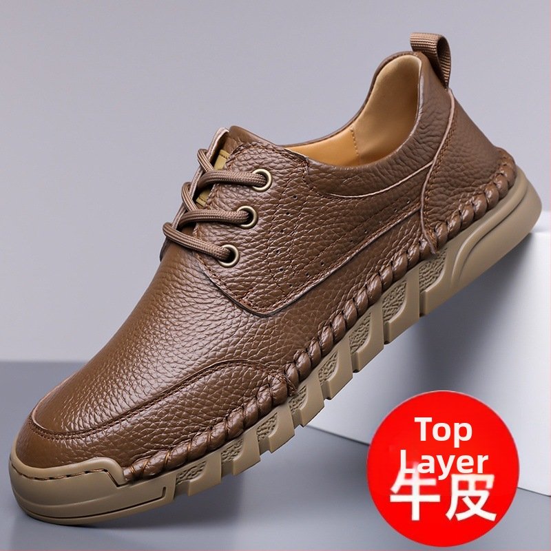 Meeste slip-on kingad tõelisest nahast, kummist tallaga, ümara varba, madal kont 1–3 cm, frosted viimistlus, igapäevane äri-stiil