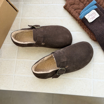 Ženske Birkenstock-stil cipele, casual slip-on bez vezica, gornji dio od nubuk kože, baršunasta podstava, niski profil, okrugli vrh, gumeni potplat