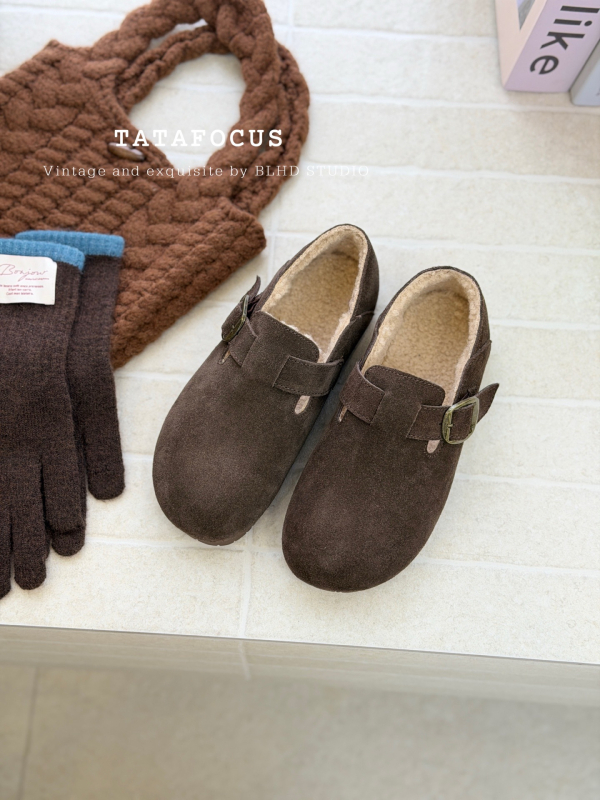 Ženske Birkenstock-stil cipele, casual slip-on bez vezica, gornji dio od nubuk kože, baršunasta podstava, niski profil, okrugli vrh, gumeni potplat