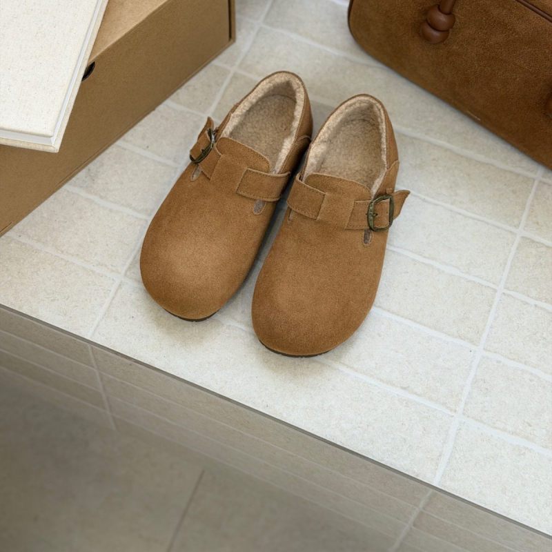 Ženske Birkenstock-stil cipele, casual slip-on bez vezica, gornji dio od nubuk kože, baršunasta podstava, niski profil, okrugli vrh, gumeni potplat