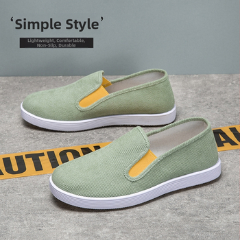 Vīriešu Corduroy Slip-On kurpes — apaļa purngala, zems augšējais daļa, zamšņa virsma, elpojoša iekšpuse, pretslīdēšana, izturīga zole