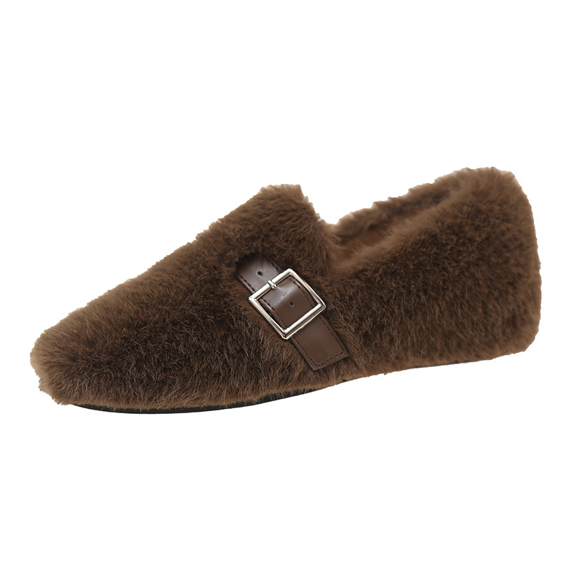 Ženske slip-on cipele od prave veluru, okrugla nosnica, ravna peta, za jesen-zimu