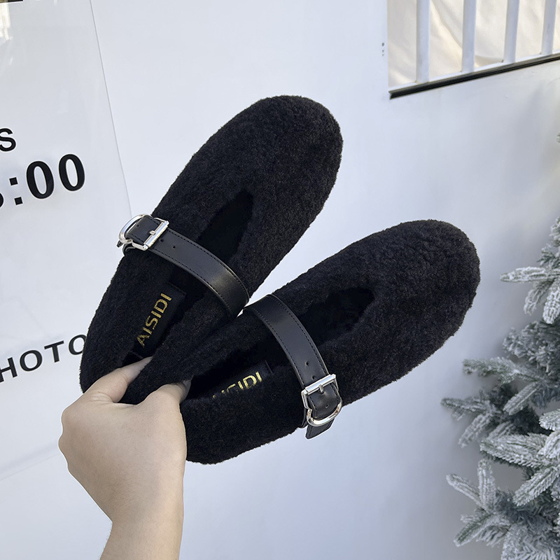 Ženski zimski mokasini s krznom — gornji dio od pamuka, gumena potplat, niski profil, okrugli vrh