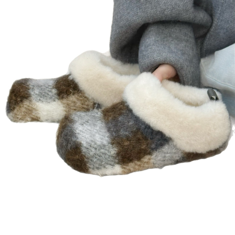 Ženske mokasice od ovčje vune s fleece podstavom, Velcro zatvarač, okrugli vrh, niski gornji dio, gumena potplat, ulošak od vune-kašmira