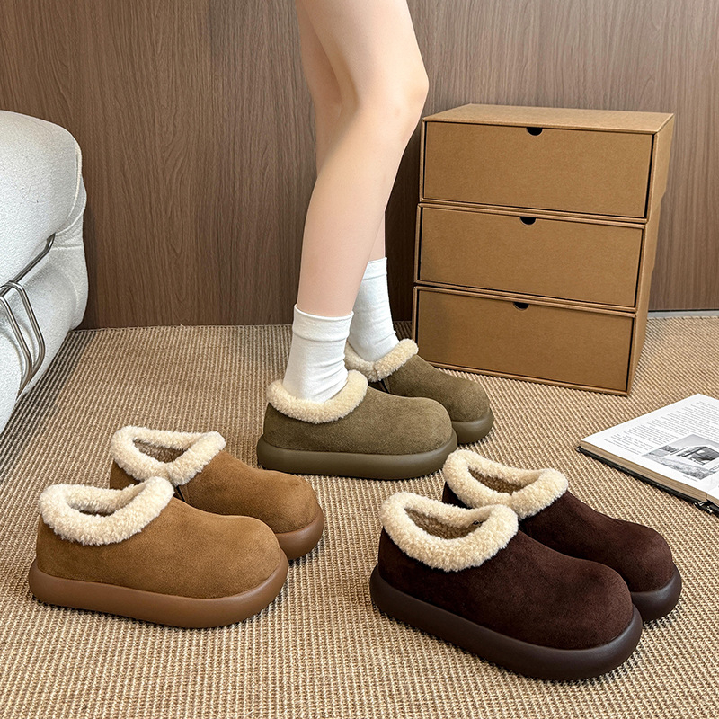 Ženske cipele Doudou od brušenog velura, s plišom, slip-on, niski gornji dio, gumena potpetica