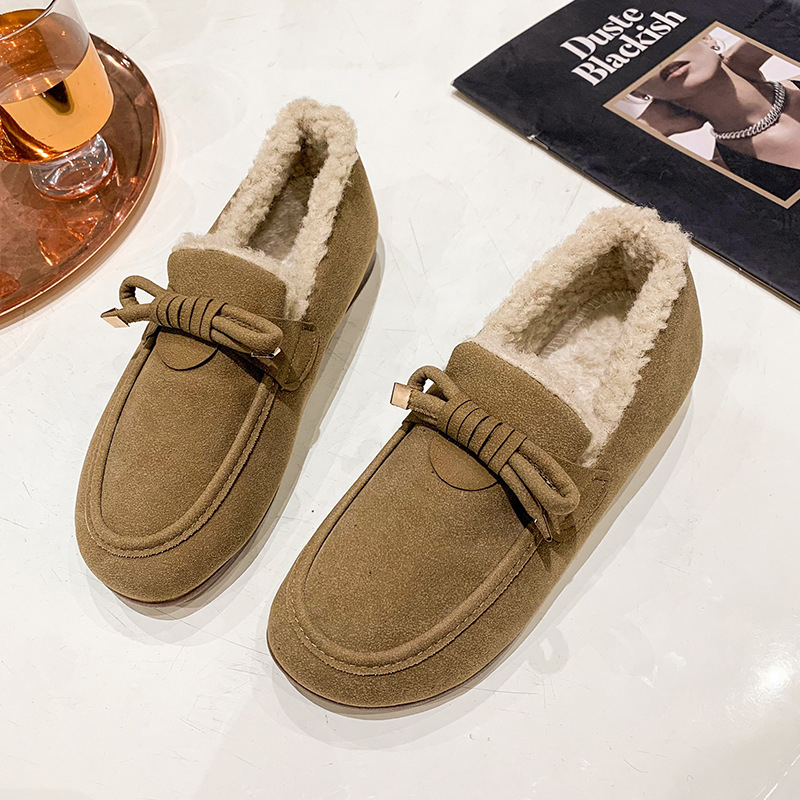 Ženske zimske slip-on cipele s umjetnim plišem u unutrašnjosti, gornji dio od velura, srednja visina, gumeni potplat
