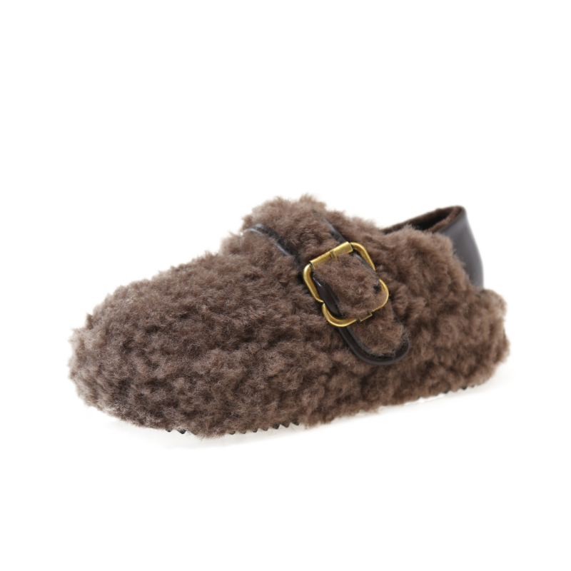 Ženske zimske cipele s debelom potplatom, gornji dio od brušene kože (suede), unutrašnjost od umjetnog kratkog krzna, slip-on, okrugli nos