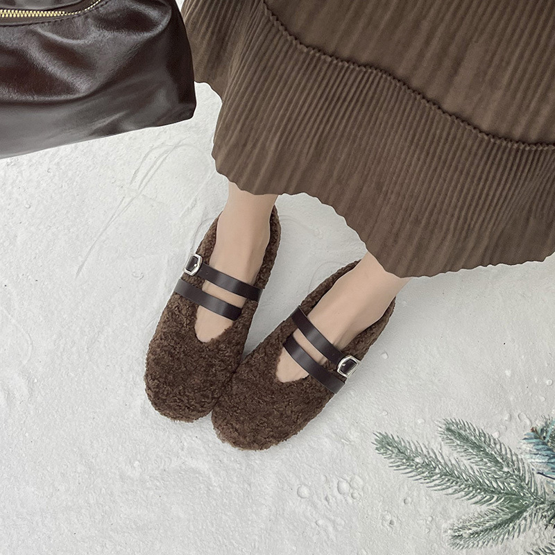 Mary Jane cipele, casual stil, zaobljeni vrh, gornji dio od pamuka, unutrašnjost od umjetnog kratkog pliša, niska peta 1-3 cm