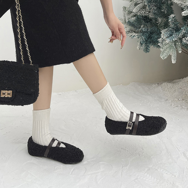Mary Jane cipele, casual stil, zaobljeni vrh, gornji dio od pamuka, unutrašnjost od umjetnog kratkog pliša, niska peta 1-3 cm