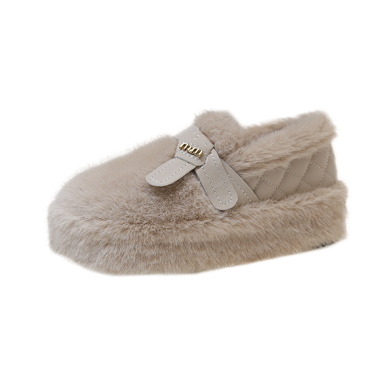 Ženske pamučne cipele s umjetnom vunom, slip-on, srednja visina gležnja, gumeni potplat, podstava od pliša