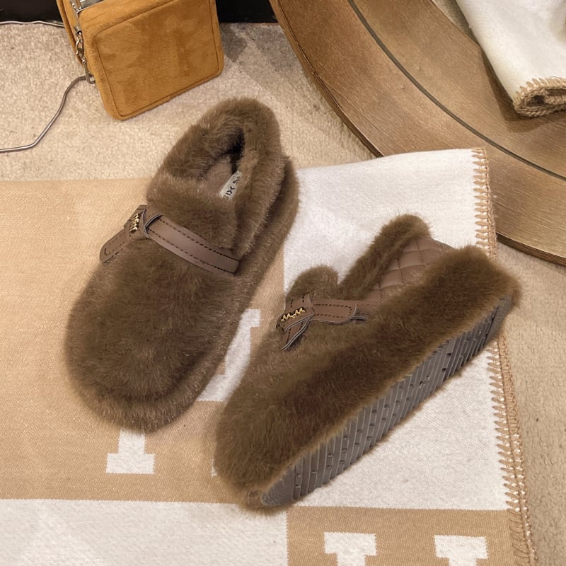 Ženske pamučne cipele s umjetnom vunom, slip-on, srednja visina gležnja, gumeni potplat, podstava od pliša