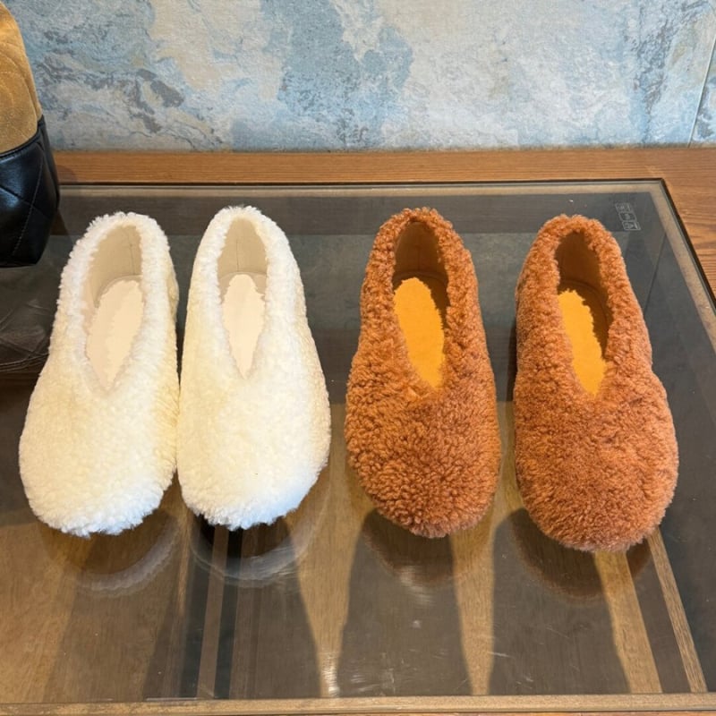 Pantofi de damă din bumbac, mule cu partea superioară din velur, căptușeală din pluș artificial, talpă din cauciuc, vârf rotund, toc plat