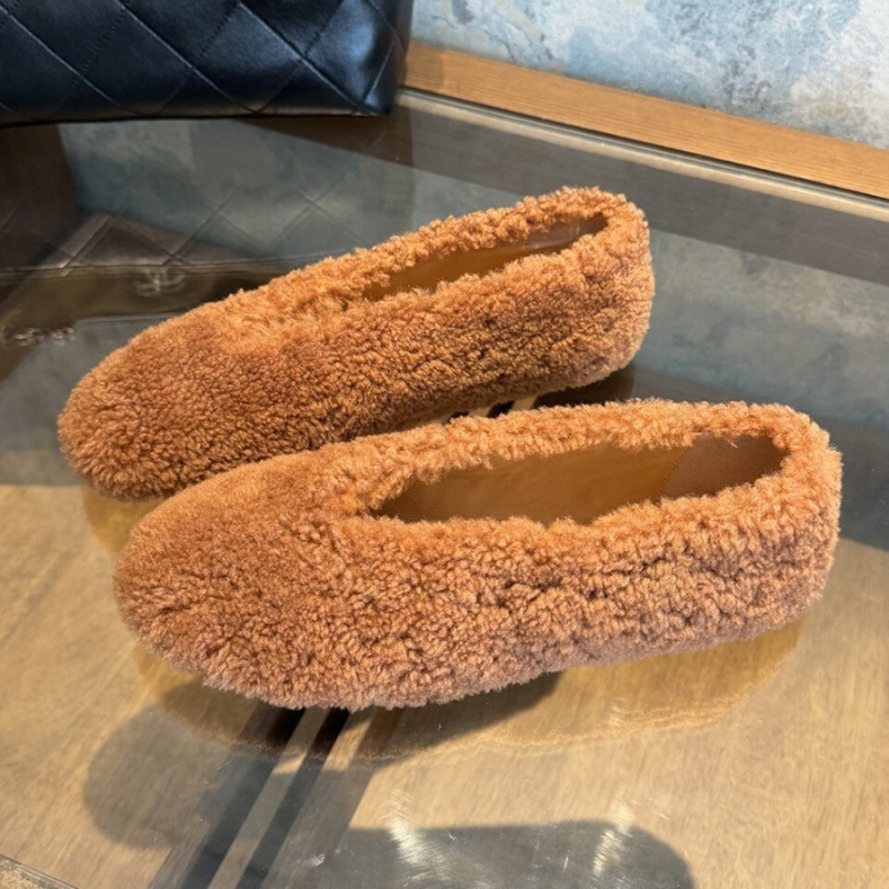 Pantofi de damă din bumbac, mule cu partea superioară din velur, căptușeală din pluș artificial, talpă din cauciuc, vârf rotund, toc plat