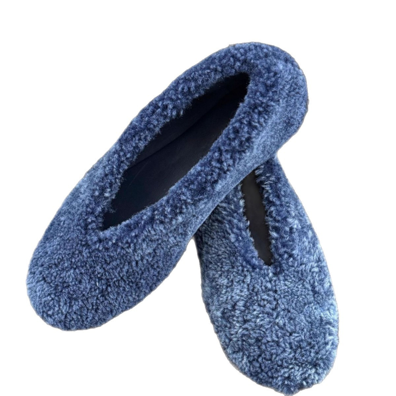 Pantofi de damă din bumbac, mule cu partea superioară din velur, căptușeală din pluș artificial, talpă din cauciuc, vârf rotund, toc plat