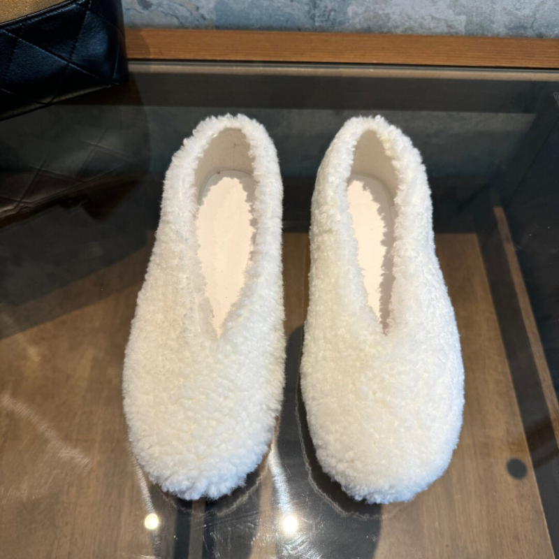 Pantofi de damă din bumbac, mule cu partea superioară din velur, căptușeală din pluș artificial, talpă din cauciuc, vârf rotund, toc plat