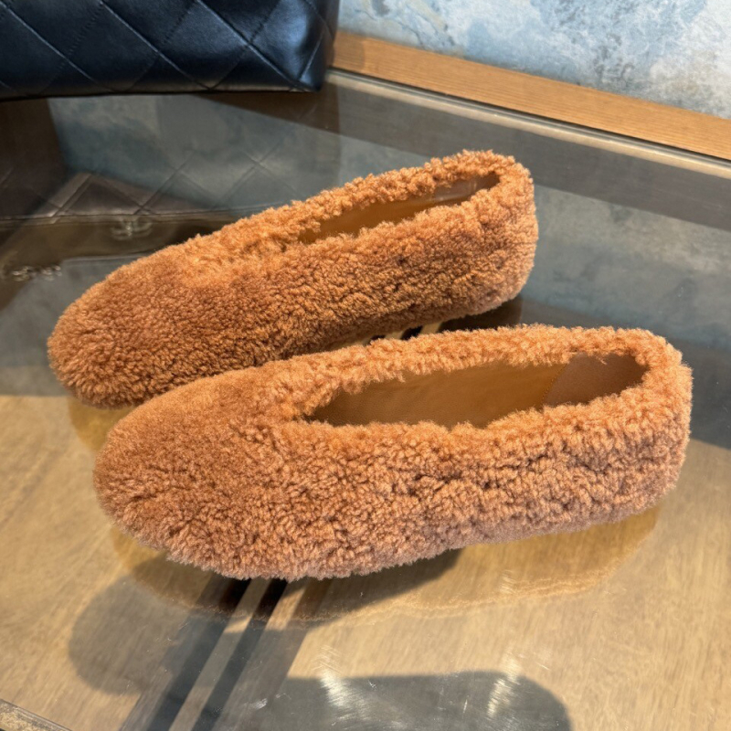 Pantofi de damă din bumbac, mule cu partea superioară din velur, căptușeală din pluș artificial, talpă din cauciuc, vârf rotund, toc plat