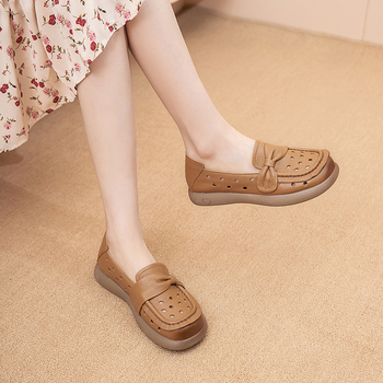 Loafers za trudnice od kože prvog sloja, s protukliznom gumom, okrugla vrh, ravni potplat 1–3 cm, pogodni za proljeće-ljeto-jesen