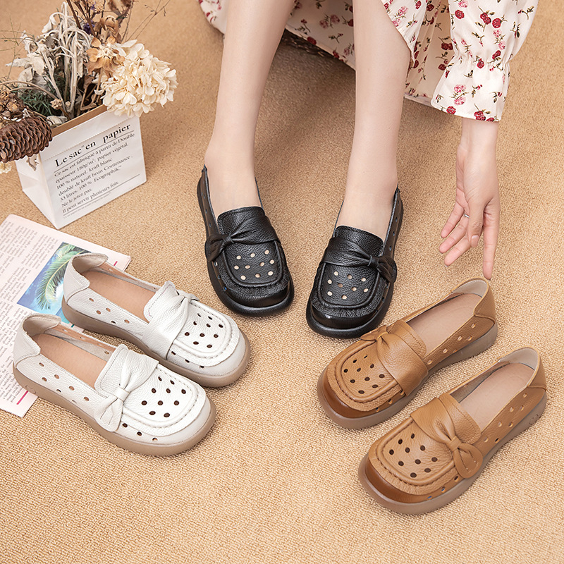 Loafers za trudnice od kože prvog sloja, s protukliznom gumom, okrugla vrh, ravni potplat 1–3 cm, pogodni za proljeće-ljeto-jesen