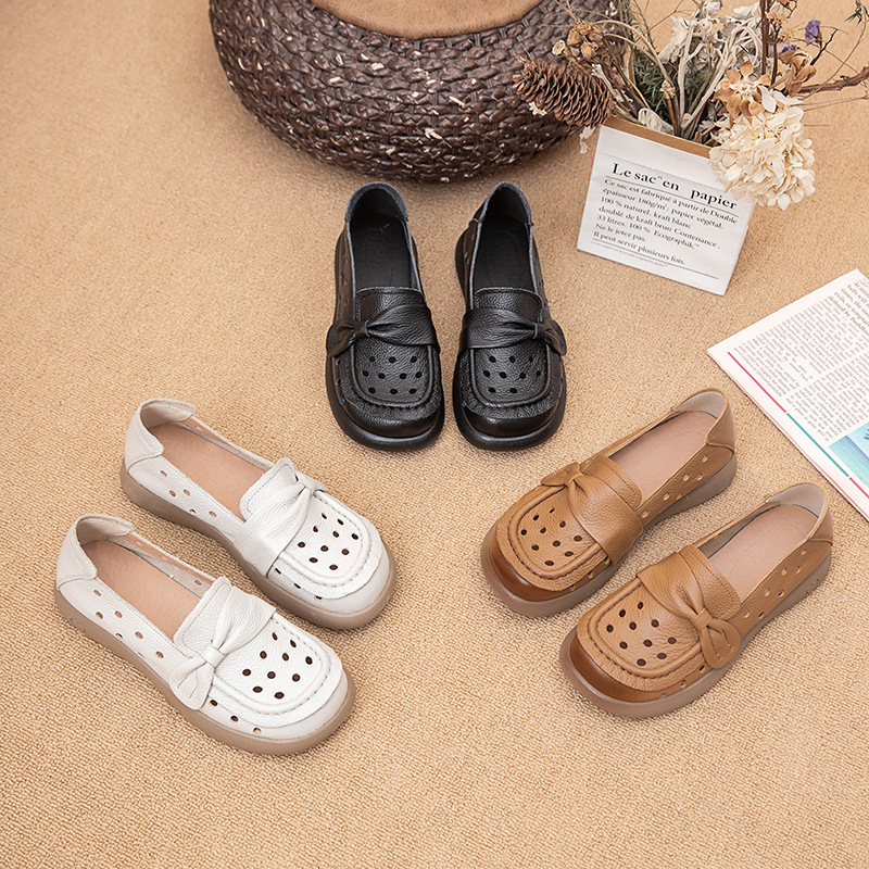 Loafers za trudnice od kože prvog sloja, s protukliznom gumom, okrugla vrh, ravni potplat 1–3 cm, pogodni za proljeće-ljeto-jesen