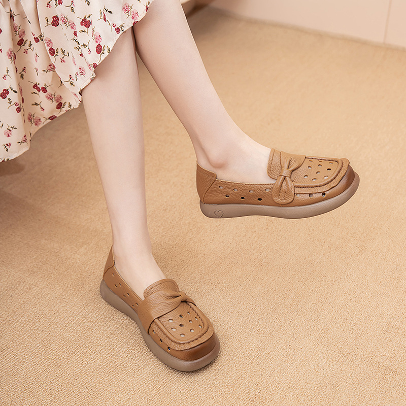 Loafers za trudnice od kože prvog sloja, s protukliznom gumom, okrugla vrh, ravni potplat 1–3 cm, pogodni za proljeće-ljeto-jesen