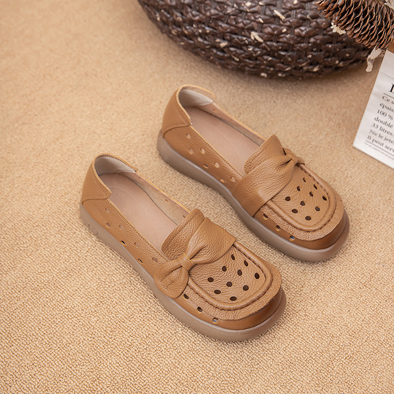 Loafers za trudnice od kože prvog sloja, s protukliznom gumom, okrugla vrh, ravni potplat 1–3 cm, pogodni za proljeće-ljeto-jesen