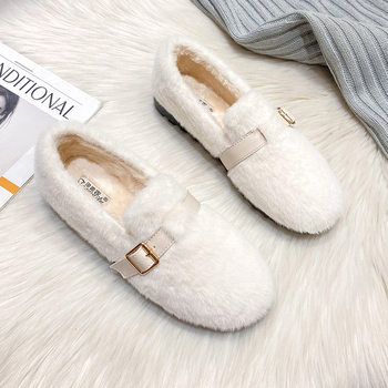 Damske slip-on cipele s kožušinom na gornjem dijelu, toplom umjetnom vunom iznutra, gumom potplata, korejskog stila Bean Shoes
