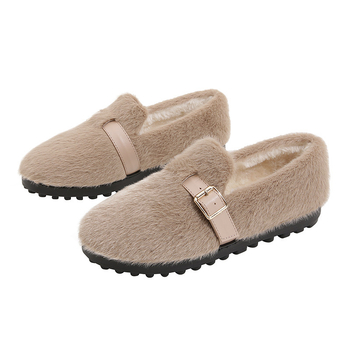 Damske slip-on cipele s kožušinom na gornjem dijelu, toplom umjetnom vunom iznutra, gumom potplata, korejskog stila Bean Shoes