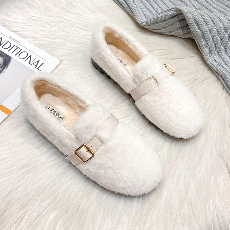 Damske slip-on cipele s kožušinom na gornjem dijelu, toplom umjetnom vunom iznutra, gumom potplata, korejskog stila Bean Shoes