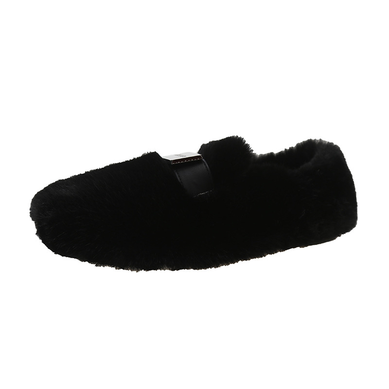 Ženske zimske cipele slip-on s umjetnim plišem, zaobljeni vrh, niski plosnati potplat 1–3 cm