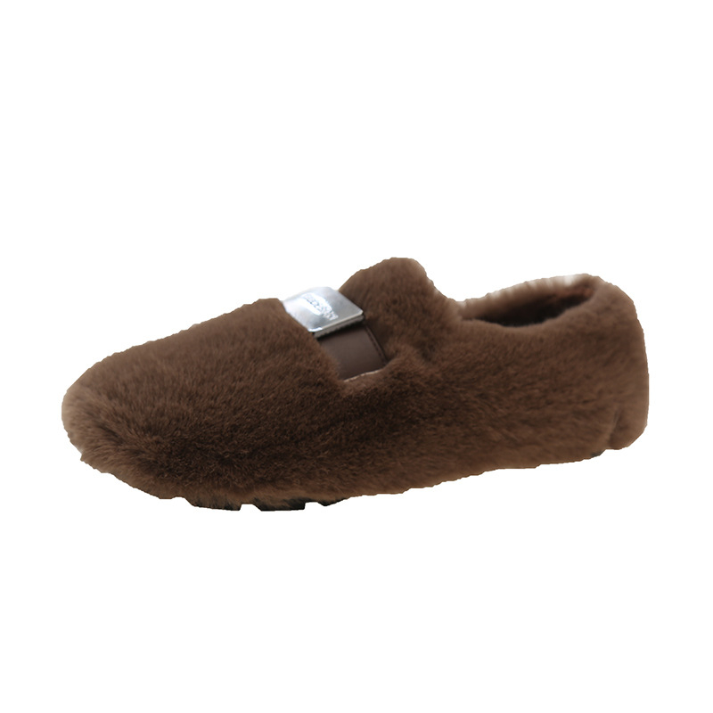 Ženske zimske cipele slip-on s umjetnim plišem, zaobljeni vrh, niski plosnati potplat 1–3 cm