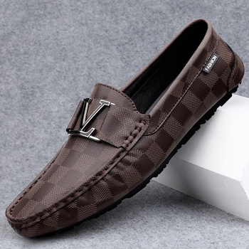 Vīriešu ādas slip-on loaferi ar rakstainu rakstu, kvadrātveida purns, gumijas zole