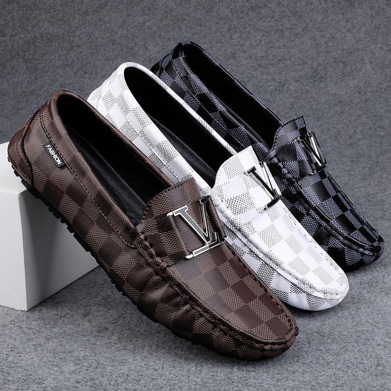 Vīriešu ādas slip-on loaferi ar rakstainu rakstu, kvadrātveida purns, gumijas zole