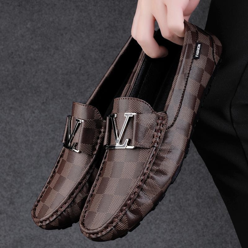 Vīriešu ādas slip-on loaferi ar rakstainu rakstu, kvadrātveida purns, gumijas zole