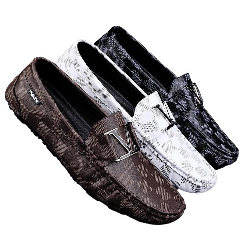 Vīriešu ādas slip-on loaferi ar rakstainu rakstu, kvadrātveida purns, gumijas zole